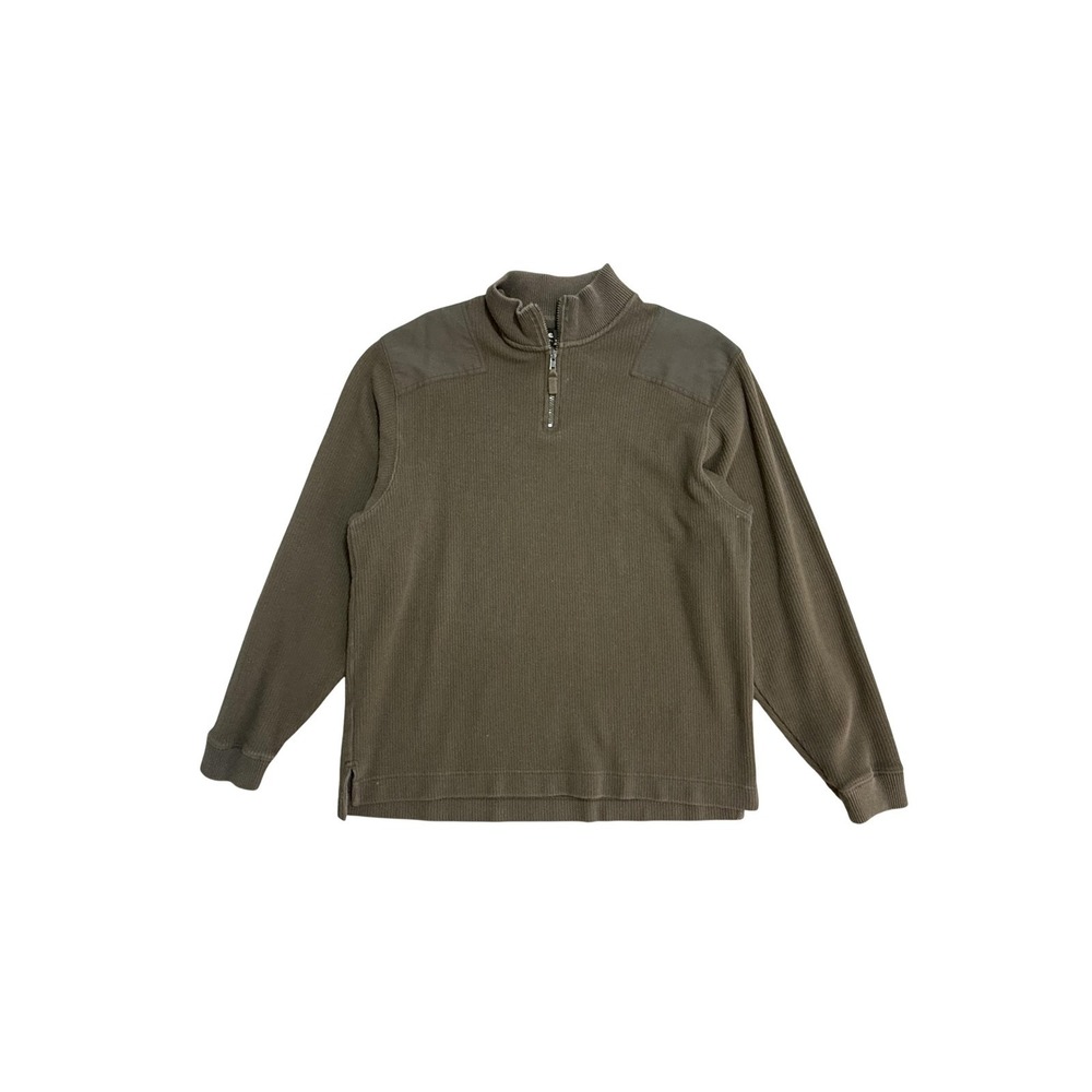 Eddie Bauer Sweater Mens Large Green Quarter Zip Mock Neck Cotton Knit Pullover
